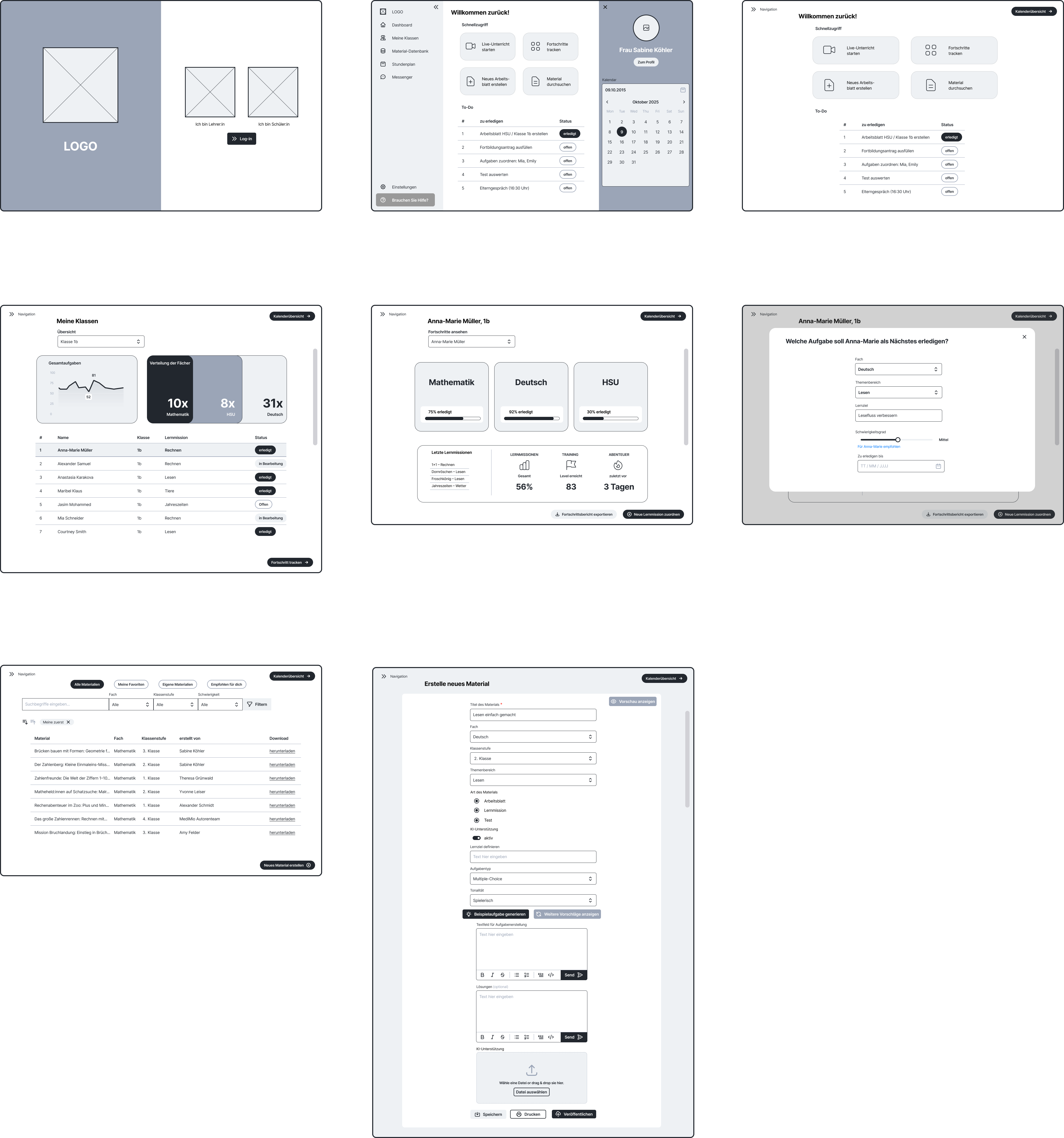 Low-Fidelity Wireframe Teacher Dashboard